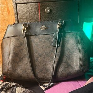 Coach Black and Brown Signature Shoulder Bag